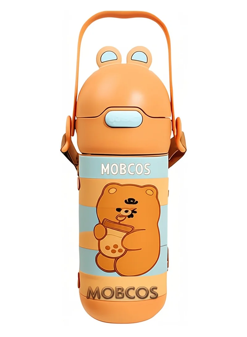 Mobcos Stainless Steel Kids Puzzle Swirl Water Bottle with Straw &amp; Strap Double Wall Vacuum Insulated Educational, Fun and Learning Water Bottle for Kids, Girls and Boys Leak Proof 430ml (Brown)