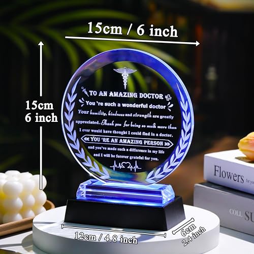 Qianwei Doctor Appreciation Gifts for Women Men - Crystal Plaque Keepsakes with Light Base - Best Thank You Doctors Gift for Doctors' Day Birthday Christmas Thanksgiving Grateful Dr. Decor For Female Friend - Image 3