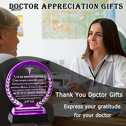 Qianwei Doctor Appreciation Gifts for Women Men - Crystal Plaque Keepsakes with Light Base - Best Thank You Doctors Gift for Doctors' Day Birthday Christmas Thanksgiving Grateful Dr. Decor For Female Friend - Image 2