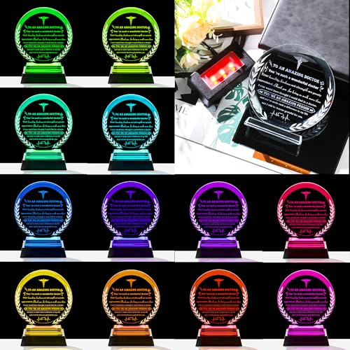 Qianwei Doctor Appreciation Gifts for Women Men - Crystal Plaque Keepsakes with Light Base - Best Thank You Doctors Gift for Doctors' Day Birthday Christmas Thanksgiving Grateful Dr. Decor For Female Friend - Image 4