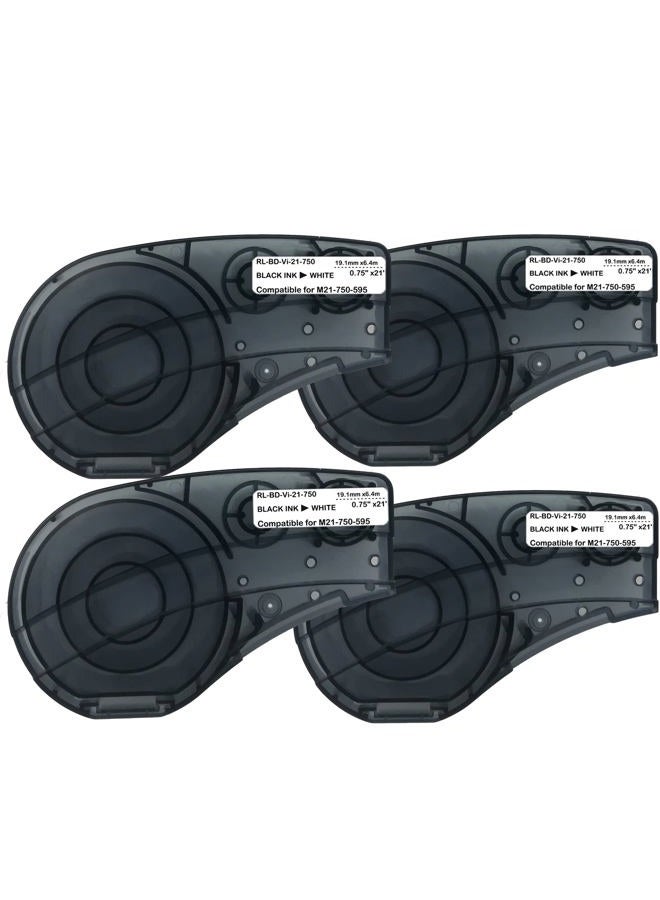 SIKOT Compatible Label Tape Replacememt for M21-750-595-WT Cartridge Ribbon, 3/4 inches Adhesion Vinyl Labels Tape, Black on White Work with BMP21-PLUS/LAB,M210 LAB M211 Printer, 0.75" Width-4 Roll - Image 1
