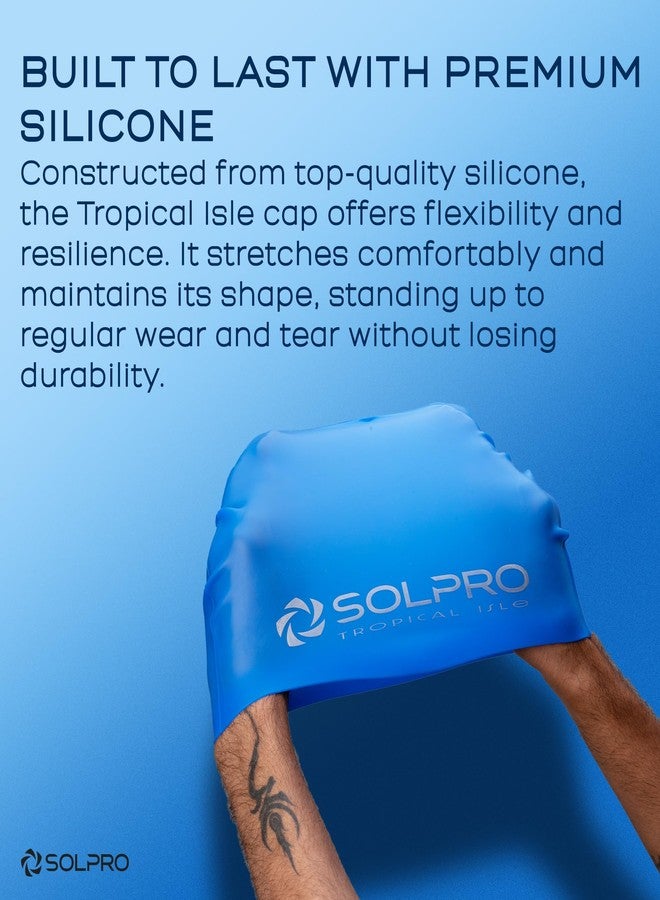 Solpro Tropical Isle Unisex Swimming Cap|for Men,Women,Boys,Girls,Athletes,Swimmers|for Training,Competition in Swimming Pool,Water Sport,Beach,Water Park & Activties|One Size Fits All(Blue) - Image 5