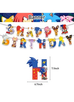General Sonic the Hedgehog Theme Birthday Party Decoration Set Sonic Pull Flag Cake Insert Card Balloon Spiral Charm  - Image 2
