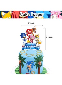 General Sonic the Hedgehog Theme Birthday Party Decoration Set Sonic Pull Flag Cake Insert Card Balloon Spiral Charm  - Image 3