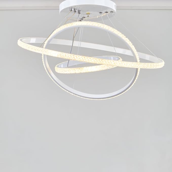 Modern LED Crystal Ring Chandelier – Luxury Interlocking Rings Ceiling Light for Living Room & Dining Area-50 cm x 50 cm Size, white - Image 3