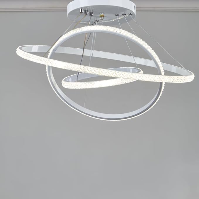 Modern LED Crystal Ring Chandelier – Luxury Interlocking Rings Ceiling Light for Living Room & Dining Area-50 cm x 50 cm Size, white - Image 2