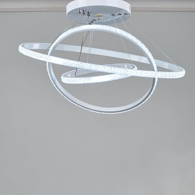 Modern LED Crystal Ring Chandelier – Luxury Interlocking Rings Ceiling Light for Living Room & Dining Area-50 cm x 50 cm Size, white - Image 1