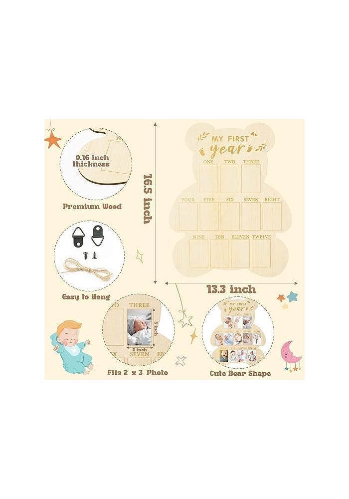 Al Raied ARS My First Year Photo Display Wood Board - Bear Shape Milestone Frame for Baby's First Year - Image 3