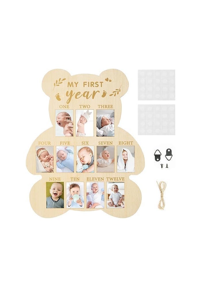 Al Raied ARS My First Year Photo Display Wood Board - Bear Shape Milestone Frame for Baby's First Year - Image 1