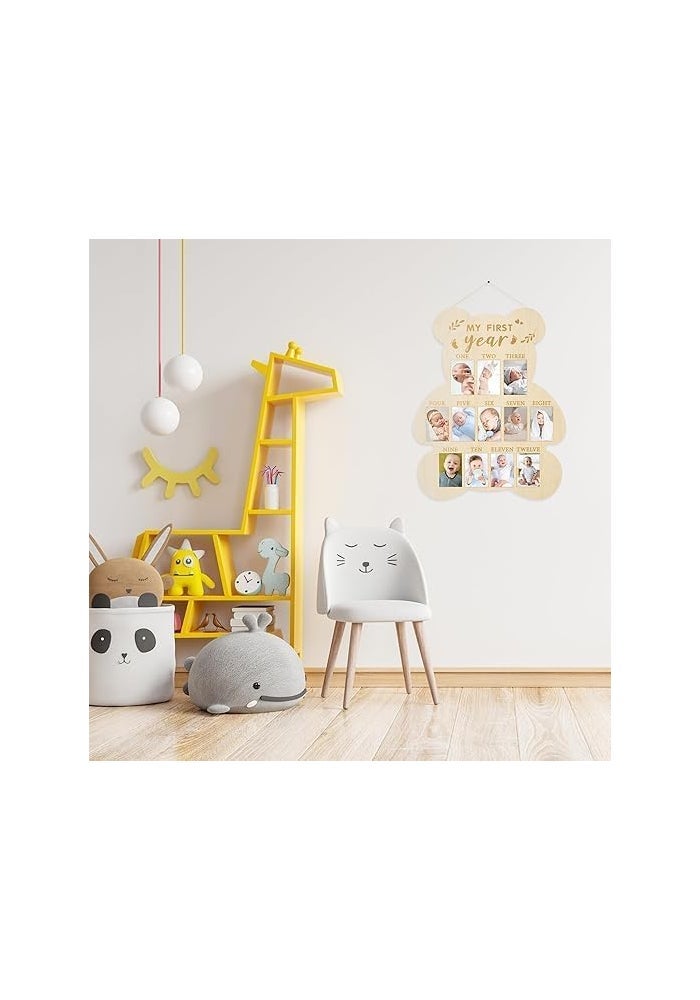 Al Raied ARS My First Year Photo Display Wood Board - Bear Shape Milestone Frame for Baby's First Year - Image 2