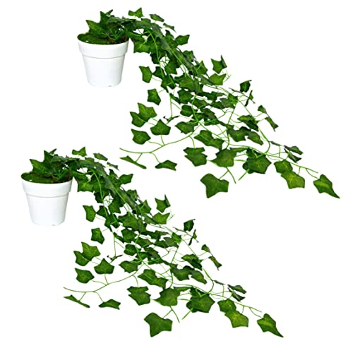 fancymart Pack of 2 Artificial Falling Vine Plants with Small Size Pot: Natural Touch & Feel, Ideal for Home and Office Decor (60 x 25 x 20 cm, Green) - Image 1