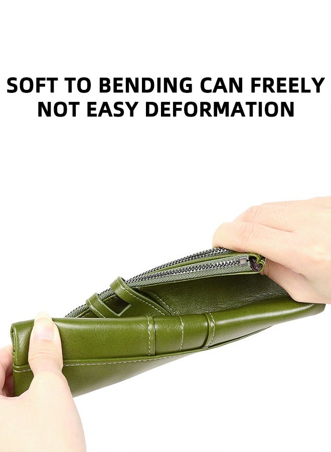 تشارم محفظة جلدية نسائية - حامل بطاقات RFID مع جيب بسحاب، محفظة مضادة للسرقة بسحاب مزدوج، محفظة طويلة باللون الأخضر - Image 4