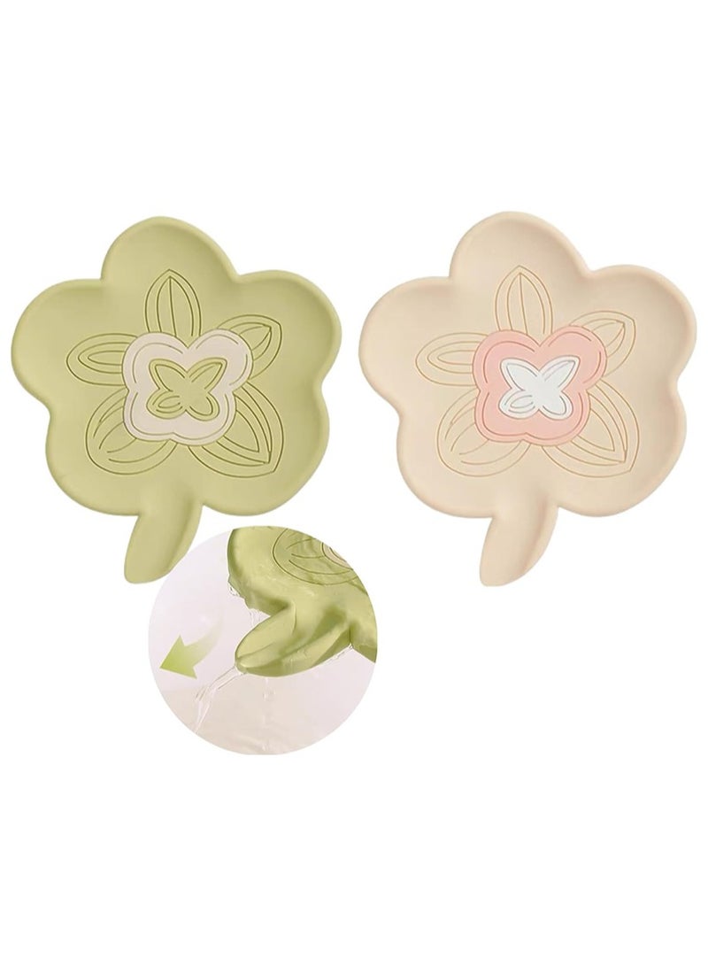 2PCS Floral Silicone Soap Dish Soap Draining Tray Dish, Draining Soap Pad Non-Slip Soap Tray Easy Cleaning Soap Box Bathroom Kitchen Organizer  - Image 1