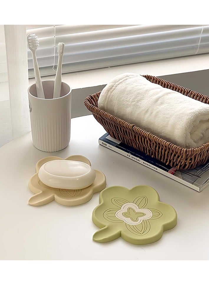2PCS Floral Silicone Soap Dish Soap Draining Tray Dish, Draining Soap Pad Non-Slip Soap Tray Easy Cleaning Soap Box Bathroom Kitchen Organizer  - Image 2