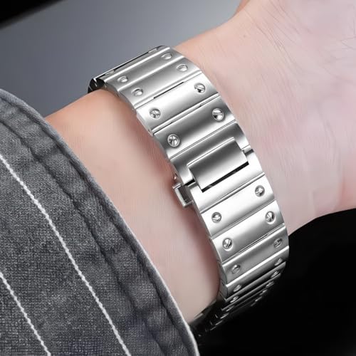 hengfento2 Watch Band Strap Replacement For Cartier Santos Medium WSSA0010 WSSA0009 21mm Bracelet Steel Strap Band Silver - Image 4