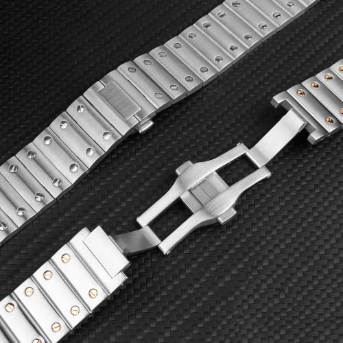 hengfento2 Watch Band Strap Replacement For Cartier Santos Medium WSSA0010 WSSA0009 21mm Bracelet Steel Strap Band Silver - Image 5