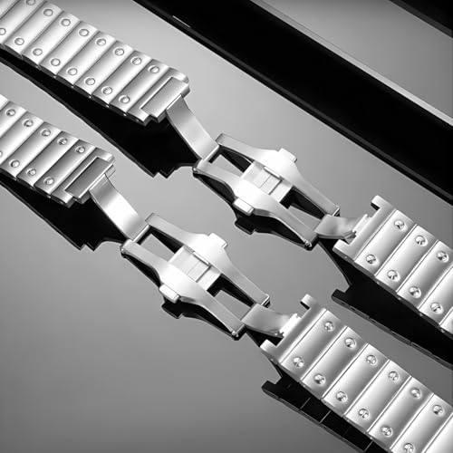 hengfento2 Watch Band Strap Replacement For Cartier Santos Medium WSSA0010 WSSA0009 21mm Bracelet Steel Strap Band Silver - Image 3
