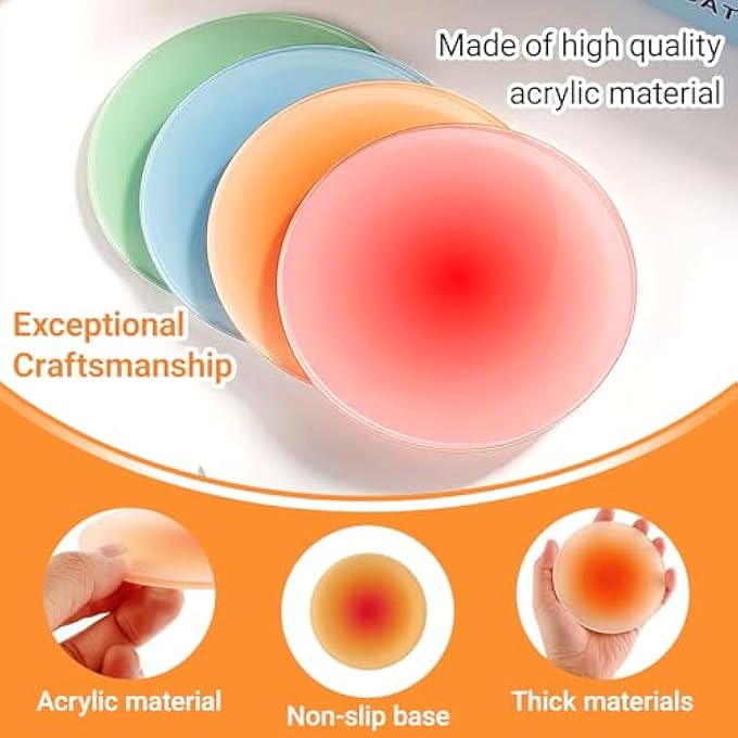 nalaina 4 Pcs Colouful Acrylic Coaster Set Drink Coasters Round NonSlip Drink Coasters Colorful Round Heat Resistant Table Coasters For Coffee Tea And Home Decoration Gradient Series - Image 4