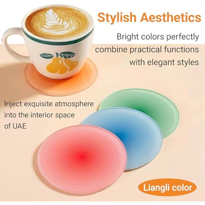 nalaina 4 Pcs Colouful Acrylic Coaster Set Drink Coasters Round NonSlip Drink Coasters Colorful Round Heat Resistant Table Coasters For Coffee Tea And Home Decoration Gradient Series - Image 5