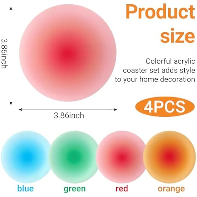nalaina 4 Pcs Colouful Acrylic Coaster Set Drink Coasters Round NonSlip Drink Coasters Colorful Round Heat Resistant Table Coasters For Coffee Tea And Home Decoration Gradient Series - Image 3