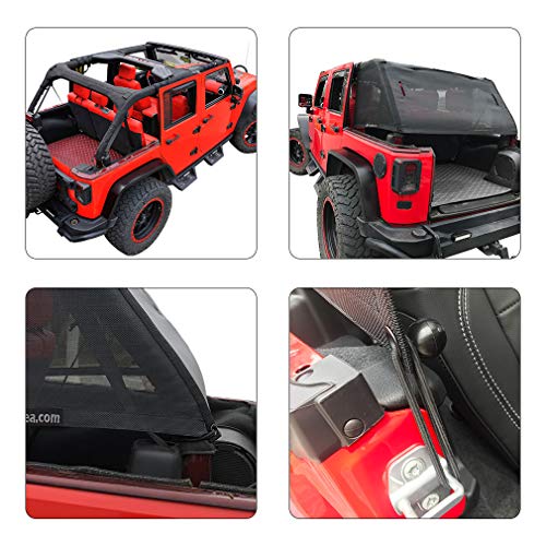Shadeidea JK Sun Shade Top Compatible with Jeep Wrangler JKU Top Sunshade Soft Mesh Roof Cover (2007-2018)- Wind Noise UV Blocker -10 Year Warranty -4 Door -Black -Cage - Image 3