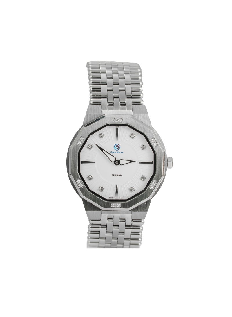 Opera House Men’s Luxury Diamond Analog Watch – 12 Natural Diamonds (1.2–1.25mm SI2 GH) Dial, 42mm Silver Stainless Steel Case & Band, Crystal Glass, Quartz Movement, 3ATM Water Resistant - Image 1