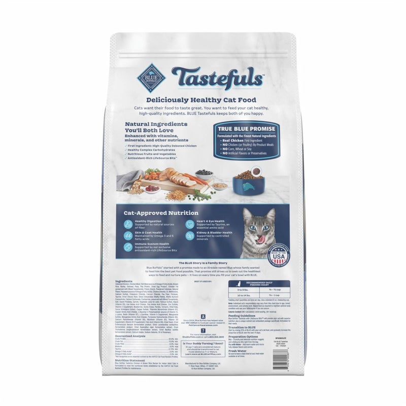 Blue Buffalo Tastefuls Natural Dry Food for Adult Indoor Cats, Chicken & Brown Rice Recipe, 15-lb. Bag - Image 2