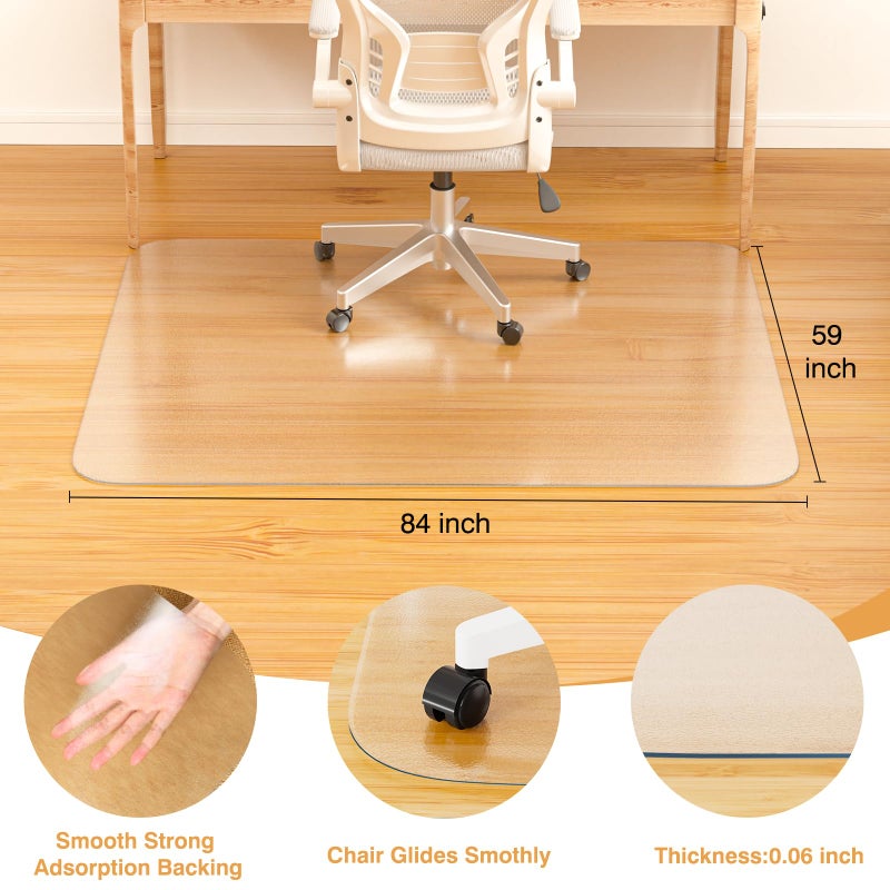 KIOORE Office Chair Mat for Hardwood Floor, 59" x 84" Clear Plastic Desk Floor Protector, Heavy Duty Non-Slip Chair Mat for Rolling or Gaming Chairs, Durable Computer Mat for Home Office - Image 2
