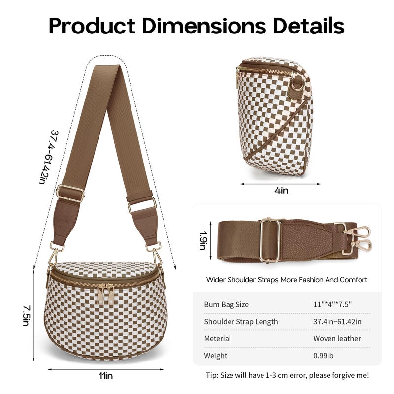 FODOKO Woven Crossbody Bag for Women weave Leather Bum Bags Checkered Purse with zipper - Image 4