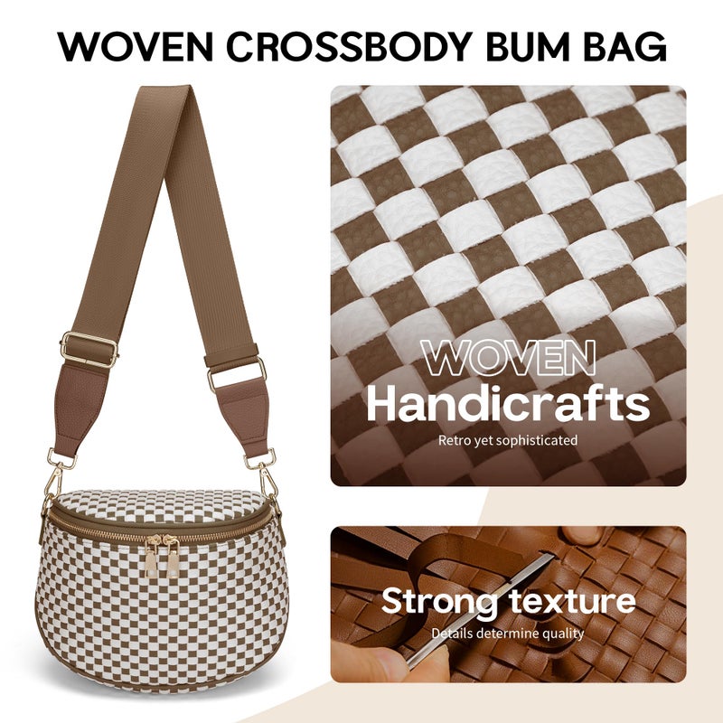 FODOKO Woven Crossbody Bag for Women weave Leather Bum Bags Checkered Purse with zipper - Image 3