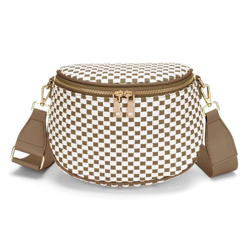 FODOKO Woven Crossbody Bag for Women weave Leather Bum Bags Checkered Purse with zipper - Image 1