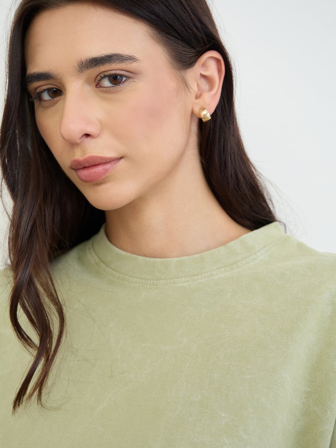 Styli Green Cotton Acid Wash T-Shirt - Image 4