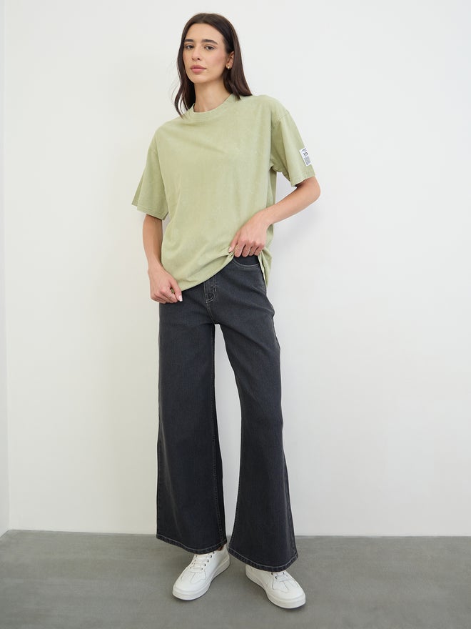 Styli Green Cotton Acid Wash T-Shirt - Image 2