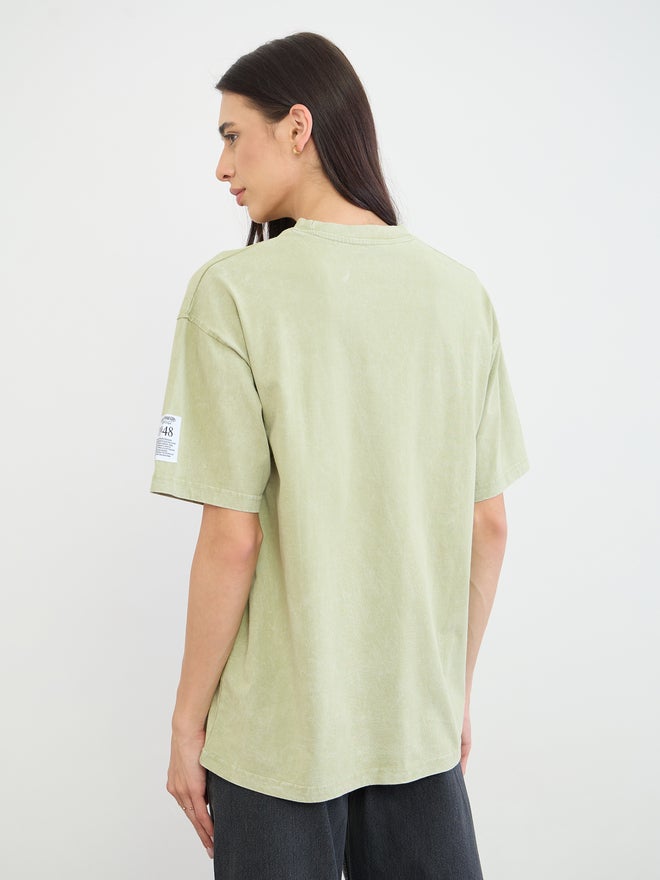 Styli Green Cotton Acid Wash T-Shirt - Image 5
