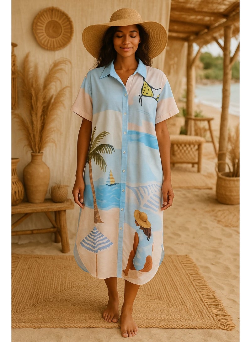 Mr.joe Mr Joe Playful Strip Oversize Beach Cover-Up Baby Blue 2732 