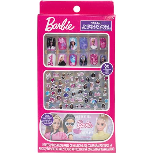 Barbie -Townley Girl 66 Piece Non-Toxic Nail Set with Press-On Nails, Nail Stickers, and Nail File, Ages 3 and Up - Image 1