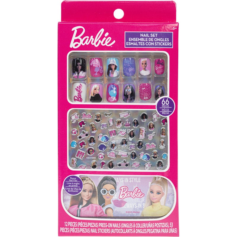 Barbie -Townley Girl 66 Piece Non-Toxic Nail Set with Press-On Nails, Nail Stickers, and Nail File, Ages 3 and Up - Image 4