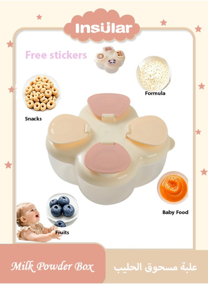 insular 4-Compartment Baby Formula Dispenser, Portable Milk Powder Container with 40g per Compartment, Airtight Travel Formula Box for On-the-Go Feeding, BPA-Free PP Clover Design with Stickers (Light Yellow) - Image 1