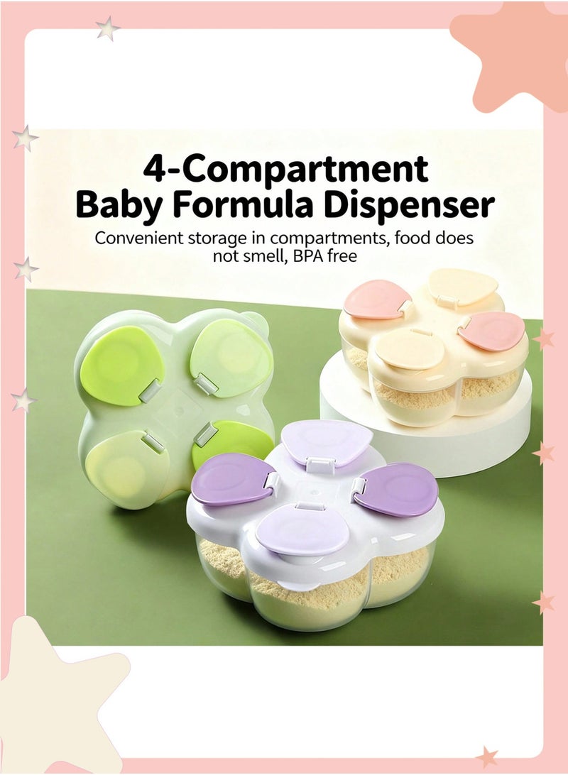 insular 4-Compartment Baby Formula Dispenser, Portable Milk Powder Container with 40g per Compartment, Airtight Travel Formula Box for On-the-Go Feeding, BPA-Free PP Clover Design with Stickers (Light Yellow) - Image 2