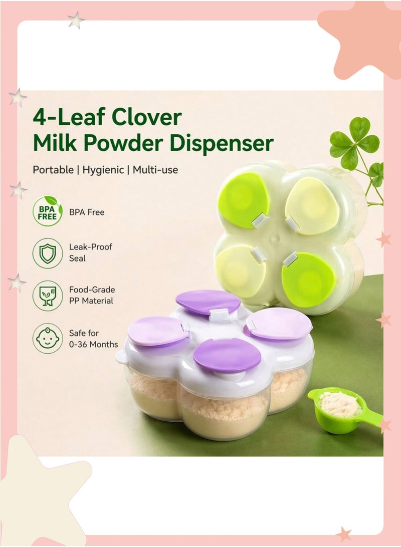 insular 4-Compartment Baby Formula Dispenser, Portable Milk Powder Container with 40g per Compartment, Airtight Travel Formula Box for On-the-Go Feeding, BPA-Free PP Clover Design with Stickers (Light Yellow) - Image 3