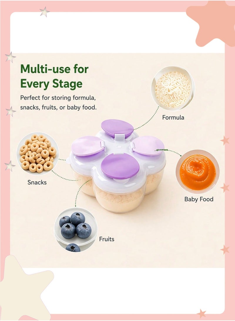 insular 4-Compartment Baby Formula Dispenser, Portable Milk Powder Container with 40g per Compartment, Airtight Travel Formula Box for On-the-Go Feeding, BPA-Free PP Clover Design with Stickers (Light Yellow) - Image 4