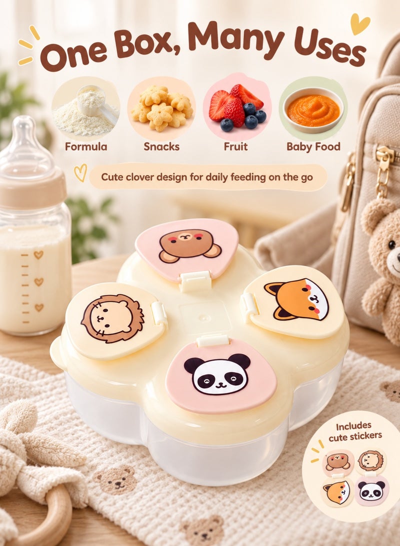 insular 4-Compartment Baby Formula Dispenser, Portable Milk Powder Container with 40g per Compartment, Airtight Travel Formula Box for On-the-Go Feeding, BPA-Free PP Clover Design with Stickers (Light Yellow) - Image 4