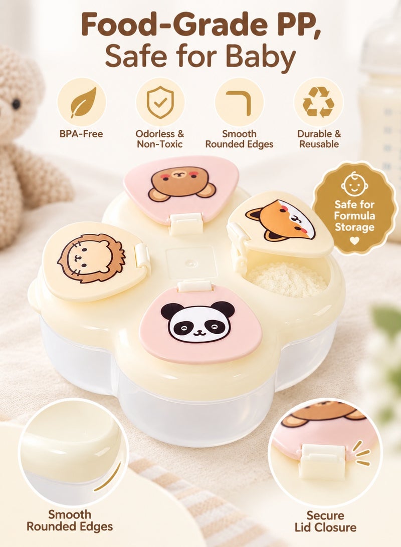 insular 4-Compartment Baby Formula Dispenser, Portable Milk Powder Container with 40g per Compartment, Airtight Travel Formula Box for On-the-Go Feeding, BPA-Free PP Clover Design with Stickers (Light Yellow) - Image 5