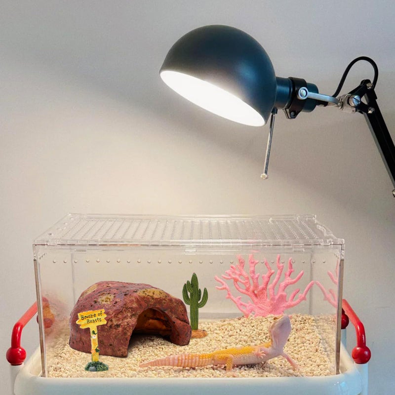 AMZCOM 3-in-1 Desert Theme Reptile Rock Cave Hide for Leopard Gecko & Snake - Naturalistic Tank Habitat Decor Set with Cactus Model, Interactive Warning Sign & Moist Hideout (Small Size) - Image 5