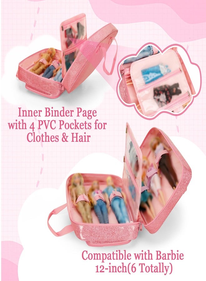 LoDrid Doll Carrying Case Compatible with Barbie Dolls 12-Inch, Storage Organizer with Handle Holds up to 6 Dolls, Multiple Pockets for Accessories, Pink, Bag Only - Image 2