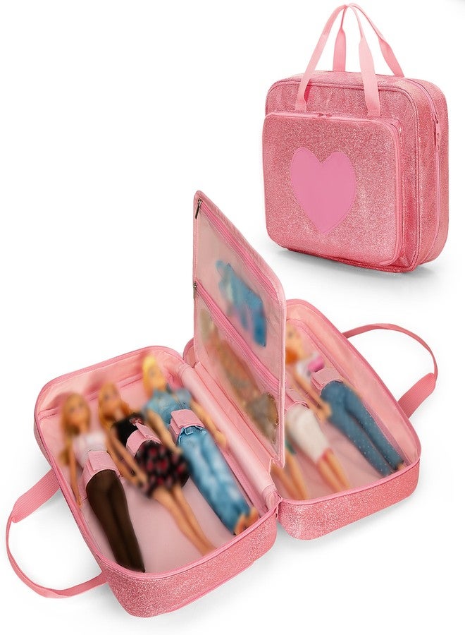 LoDrid Doll Carrying Case Compatible with Barbie Dolls 12-Inch, Storage Organizer with Handle Holds up to 6 Dolls, Multiple Pockets for Accessories, Pink, Bag Only - Image 1