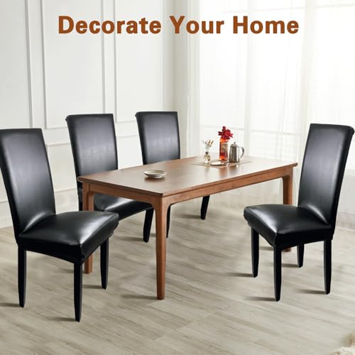 WUSOUPU Leather Chair Covers for Dining Chairs Set of 4 Super Stretch Waterproof Kitchen Chair Covers Thickened Washable Dining Chair Slipcovers Black Chair Seat Covers for DiningKitchenBanquet - Image 3