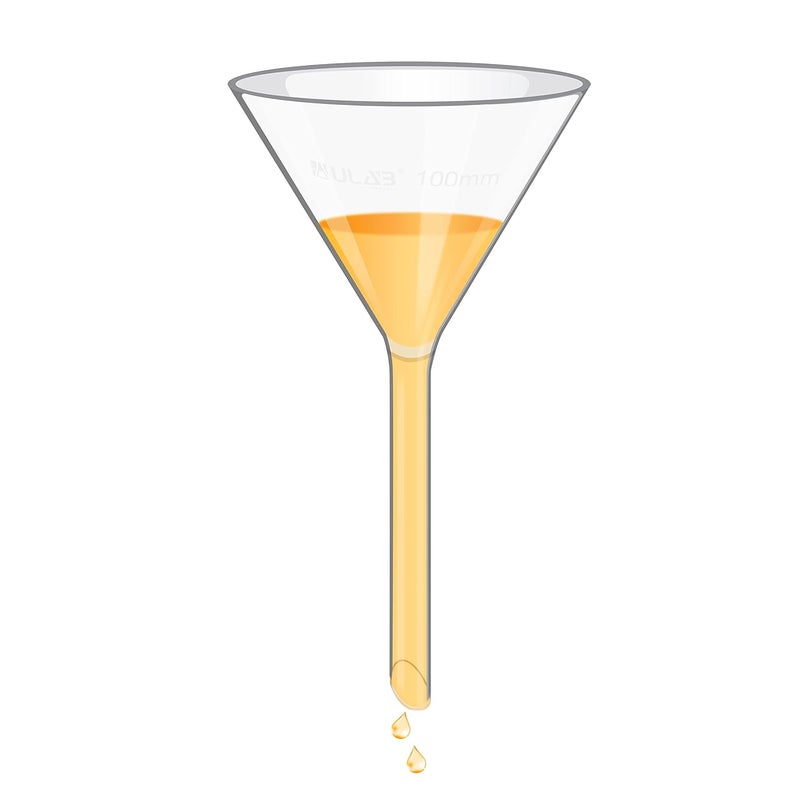 ULAB Scientific Glass Funnel 100mm, Stem Diameter 13mm, 3.3 Borosilicate Glass, Heavy Wall, Pack of 1, UGF1002 - Image 1