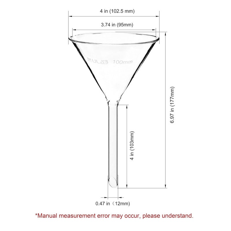 ULAB Scientific Glass Funnel 100mm, Stem Diameter 13mm, 3.3 Borosilicate Glass, Heavy Wall, Pack of 1, UGF1002 - Image 4