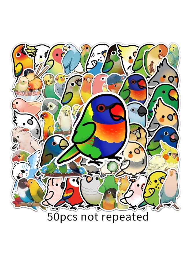 NIBEMINENT 50 Pcs Cartoon Parrot Deco Kit Waterproof Stickers, High Definition Printing Bright Colors, Suitable for Laptop Skateboard Luggage Water Bottle Guitar DIY - Image 1